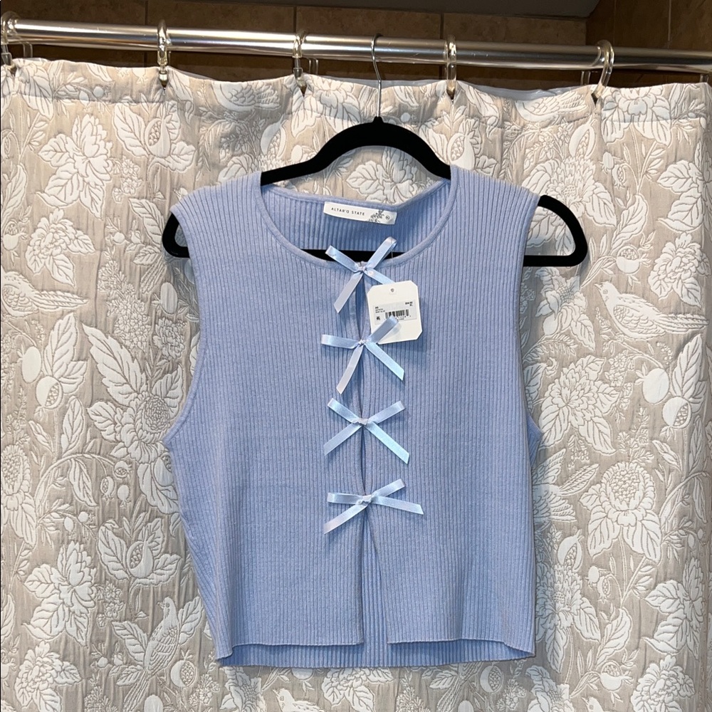 Altar’d State Blue Bow Cropped Sweater